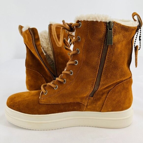 J/Slides Torrie Womens Ankle Boots Size 10 M Suede Faux Fur Lined Brown Tie Zip - Picture 13 of 16